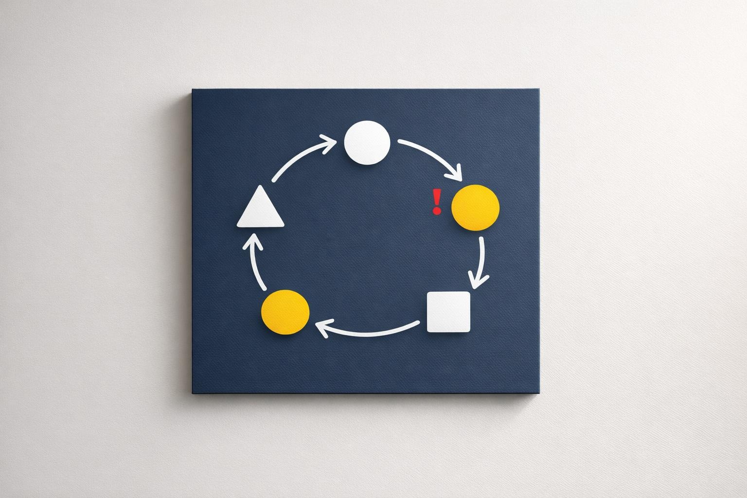 Circular workflow loop diagram with nodes and arrows on a dark canvas background.