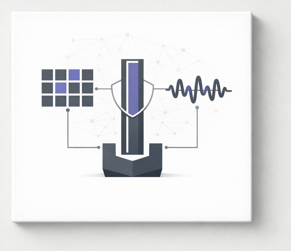Minimal diagram showing four connected modules representing a structured brand voice system.