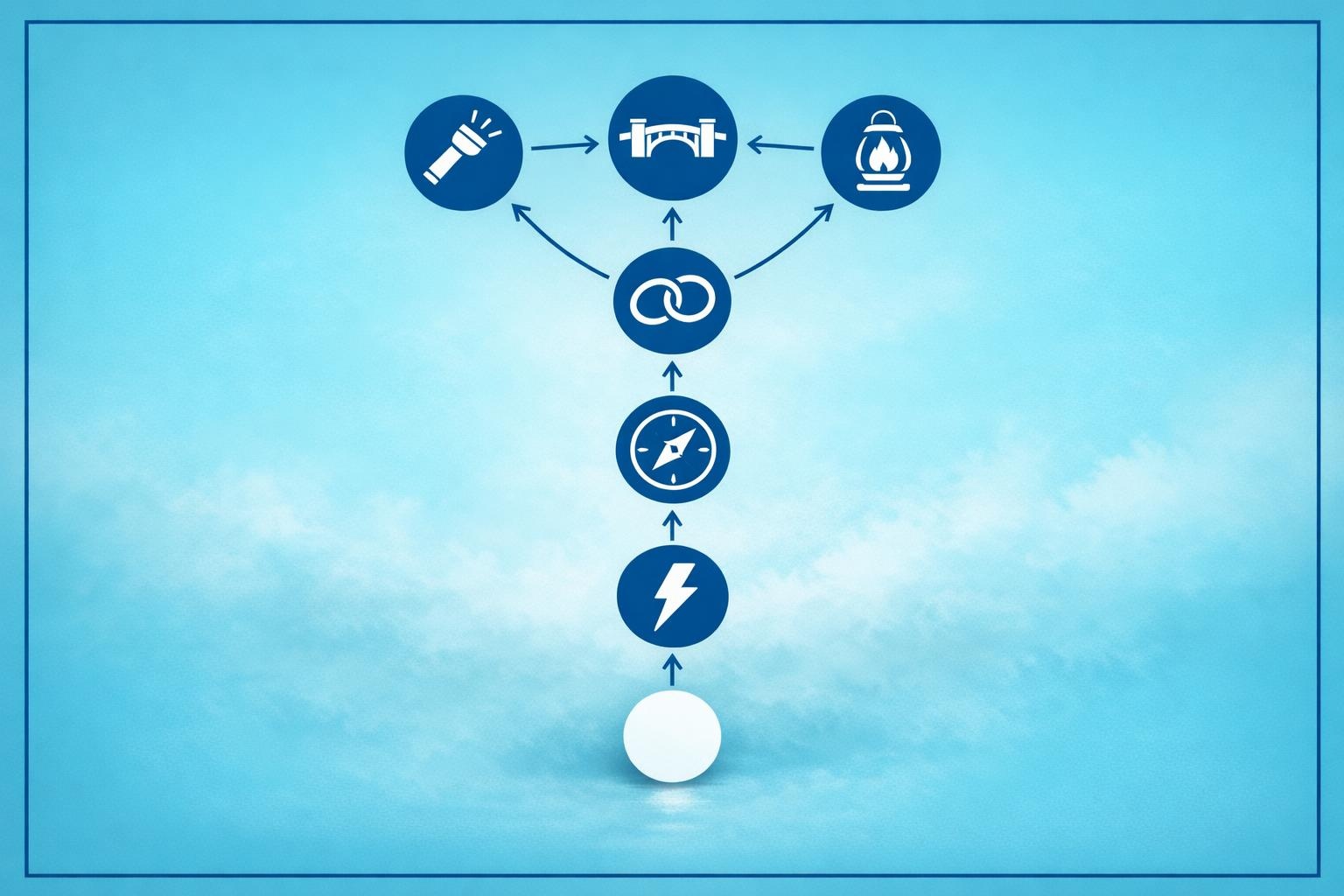 Text-free decision map with icons branching to charity, philanthropy, or mutual aid pathways.